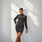 Sparkling Black Embellished Long Sleeve Midi Dress