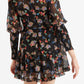 Louche Daphne Carpathian Florals Print Shirred Cuff Tie Waist Mini Dress