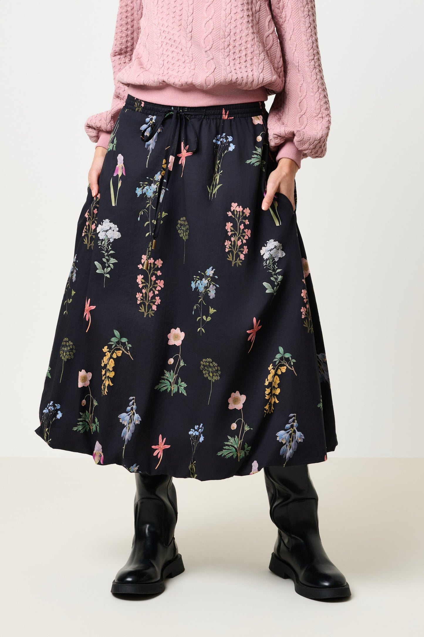 Dixie Flower Press Print Balloon Hem Midi Skirt - Multi