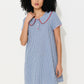 Dot Gingham Ric Rac Trim Statement Collar Mini Dress - Blue