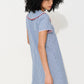 Dot Gingham Ric Rac Trim Statement Collar Mini Dress - Blue