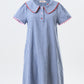 Dot Gingham Ric Rac Trim Statement Collar Mini Dress - Blue