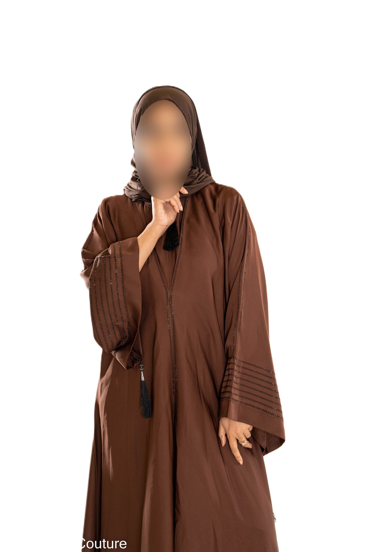 V Neck Abaya with Tassel in Olive Green - Elegant Long Sleeve Dress for Women