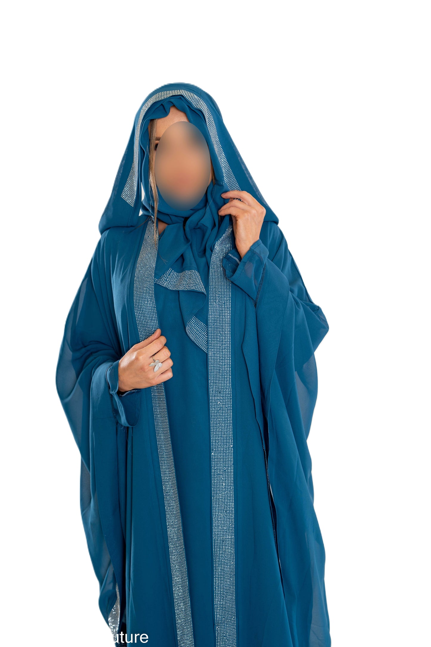 Elegant 3 Piece Fancy Abaya with Hood in Luxurious Chiffon Fabric for Any Occasion