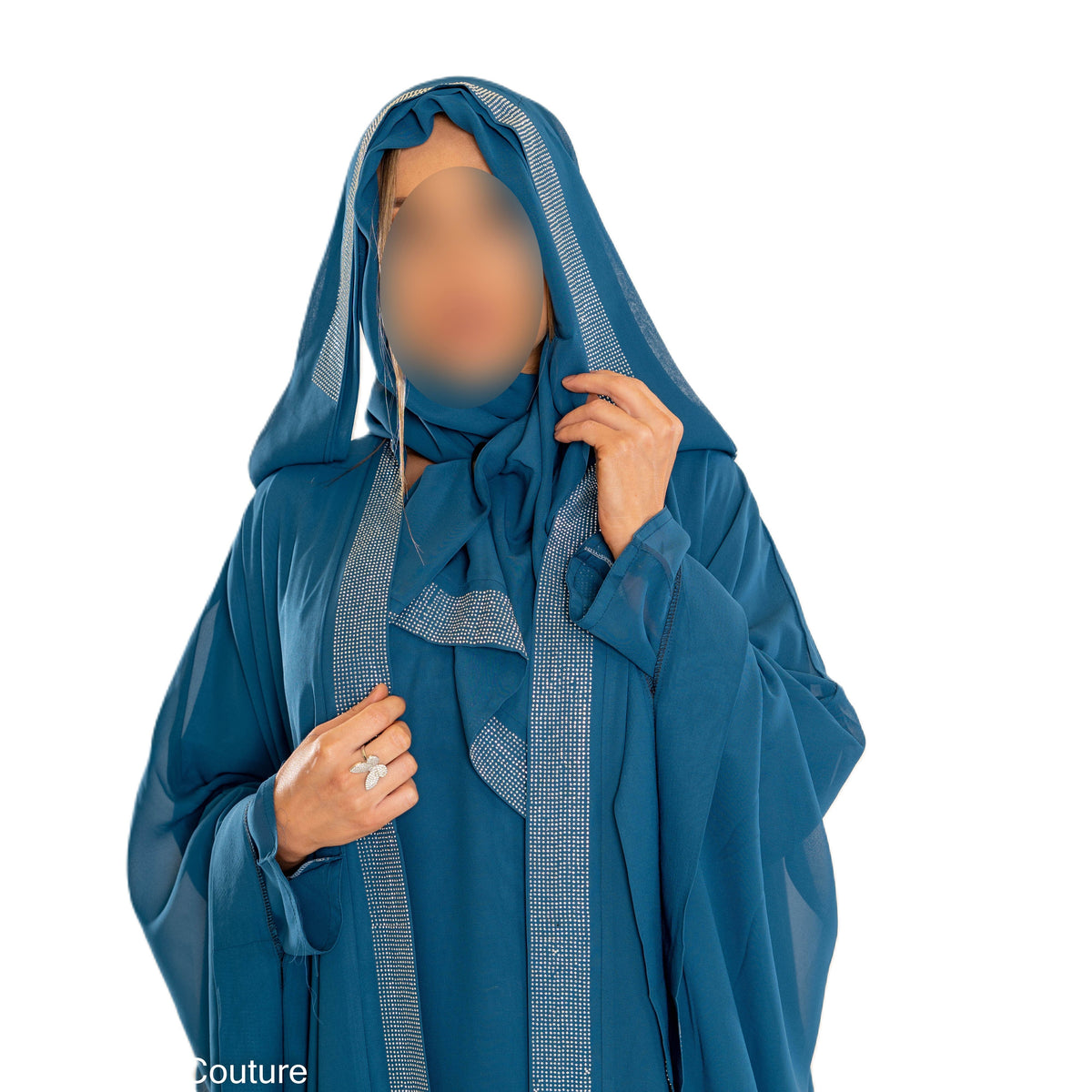 Elegant 3 Piece Fancy Abaya with Hood in Luxurious Chiffon Fabric for Any Occasion