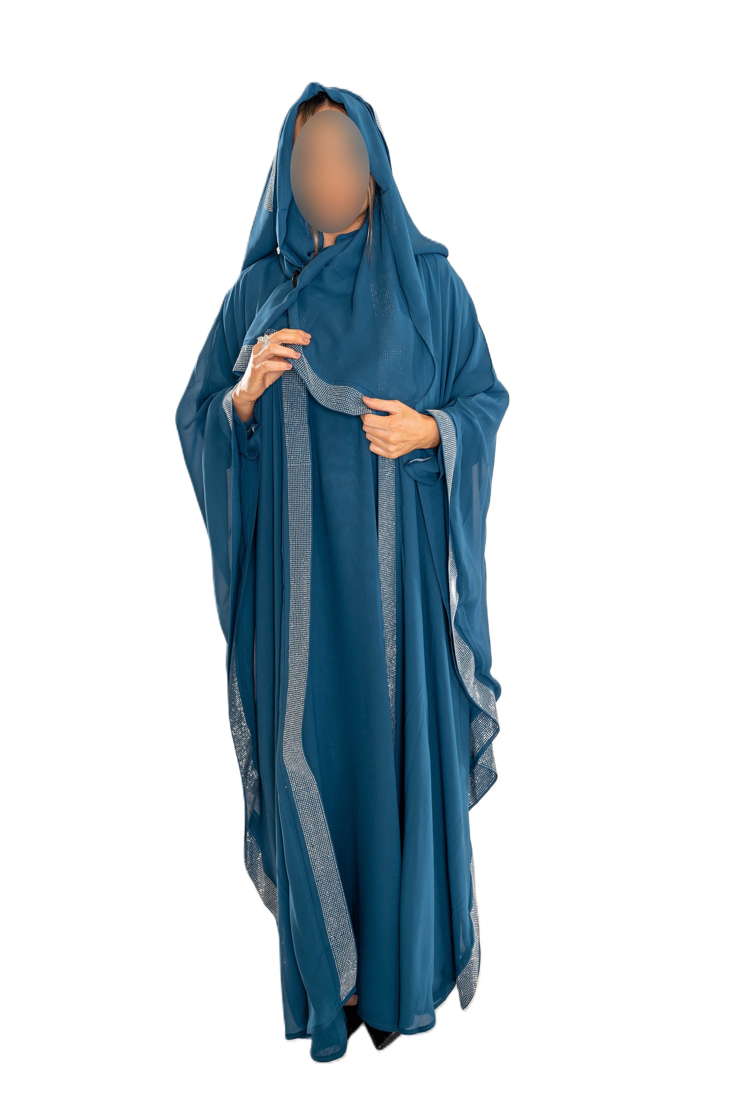 Elegant 3 Piece Fancy Abaya with Hood in Luxurious Chiffon Fabric for Any Occasion