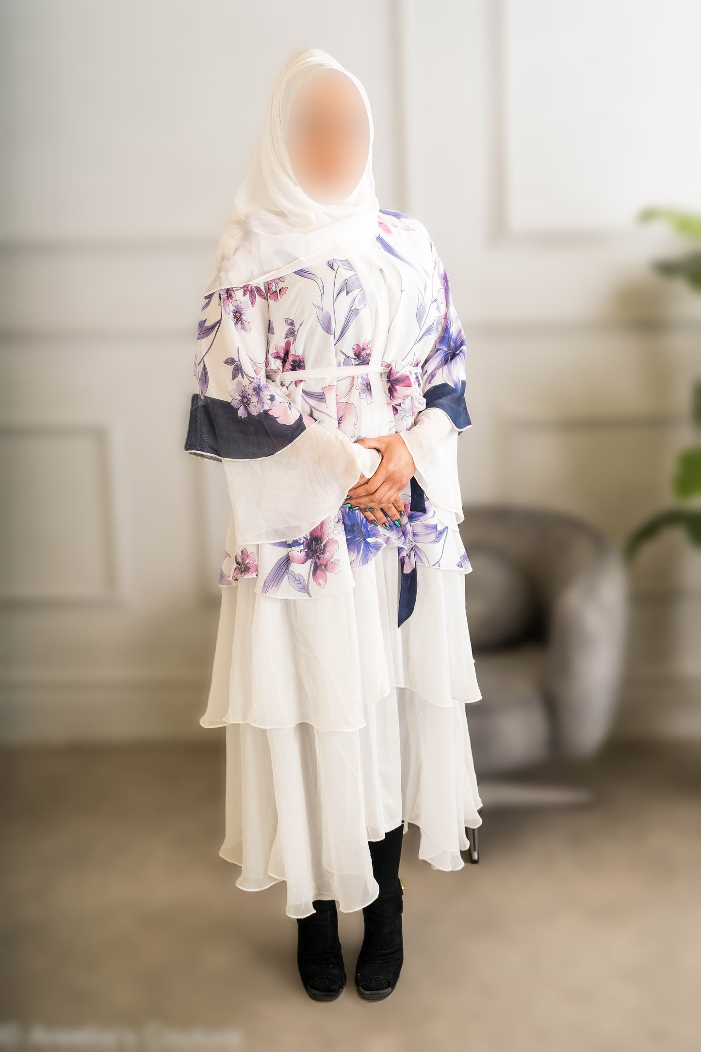 Printed Chiffon Abaya - High-Quality Fabric, Lightweight & Breathable, Elegant Design, Versatile & Fashionable for All Occasions