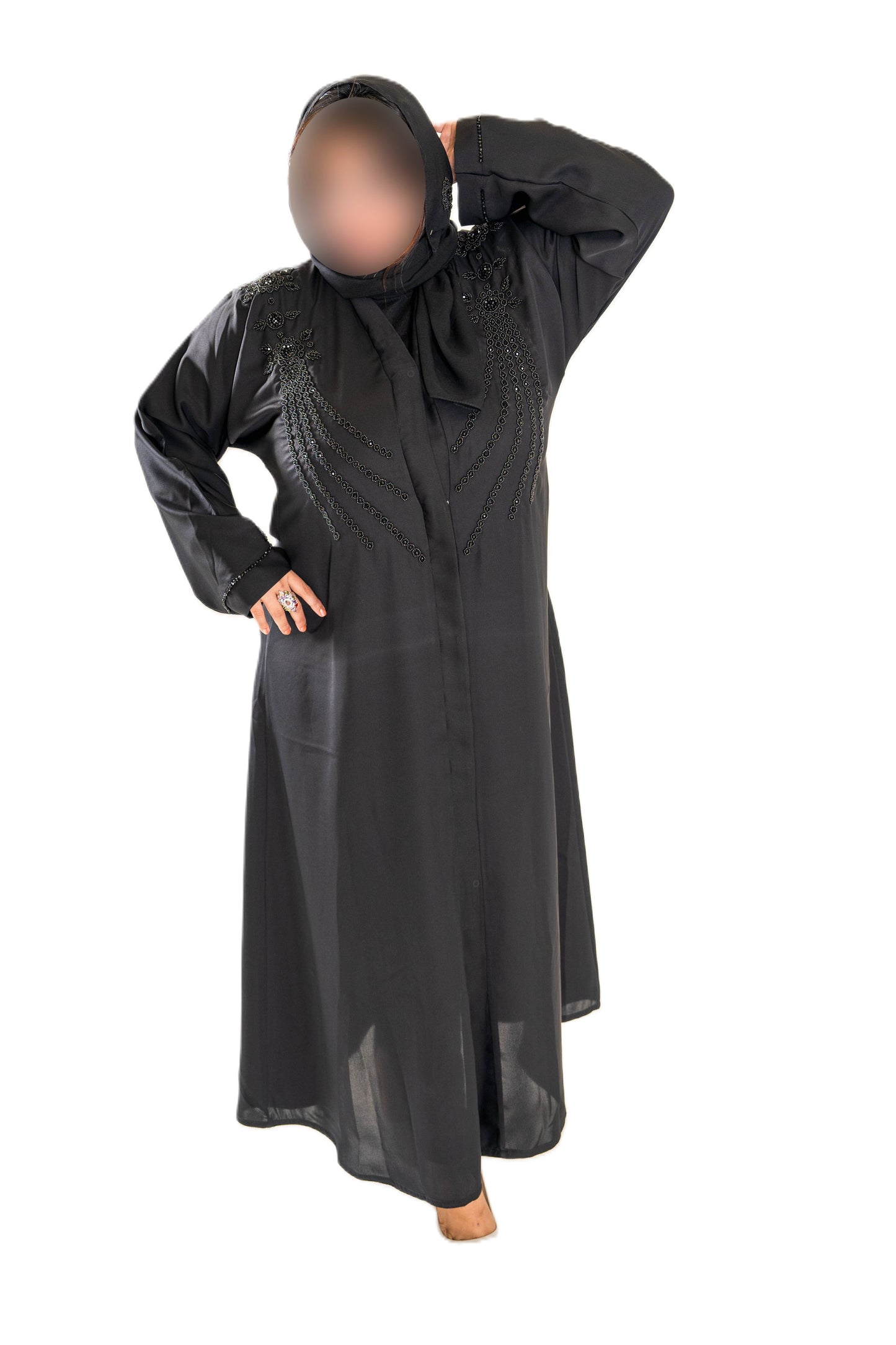 Black Cut Dana C Abaya with Elegant Embroidery and Long Sleeves for Modest Wear