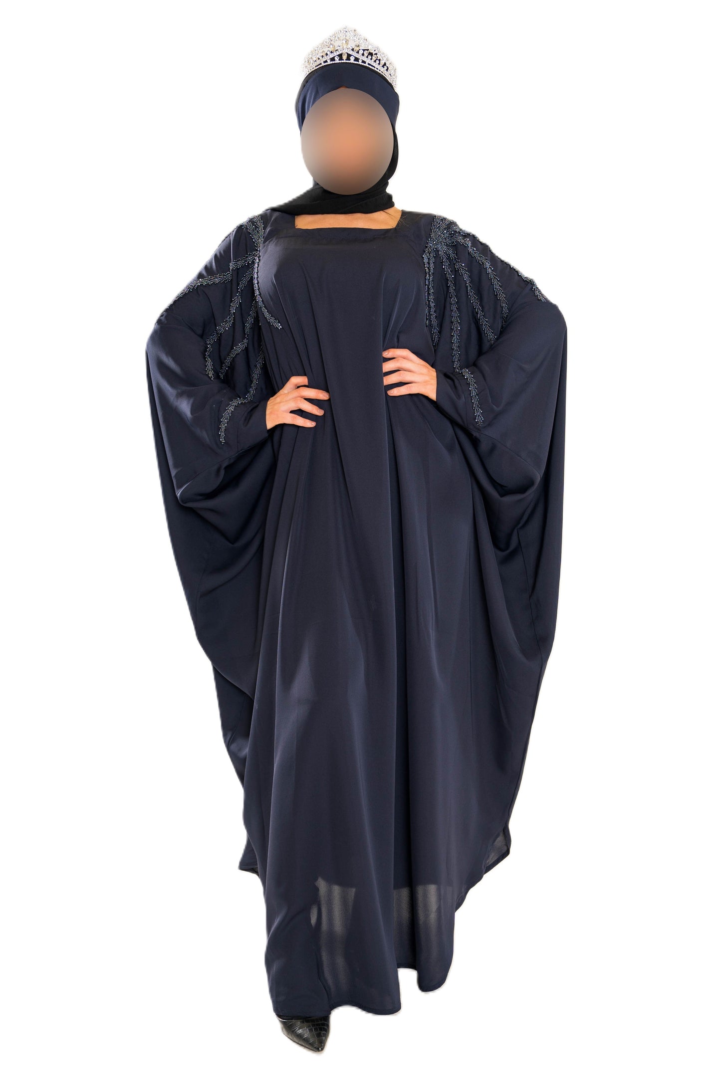 Blue Cutdana Abaya - Elegant Long Sleeve Dress with Unique Cutdana Design for Women