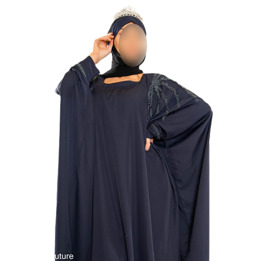 Blue Cutdana Abaya - Elegant Long Sleeve Dress with Unique Cutdana Design for Women