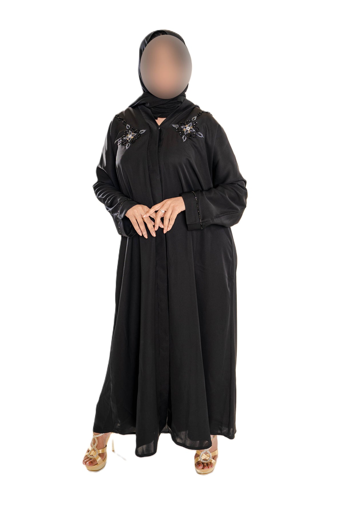 Black Cut Dana on Back Abaya with Elegant Embroidery and Soft Fabric for Comfort