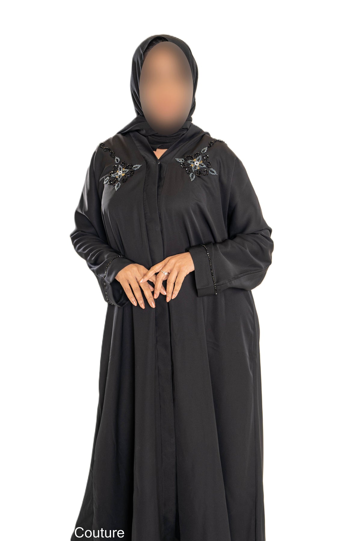 Black Cut Dana on Back Abaya with Elegant Embroidery and Soft Fabric for Comfort