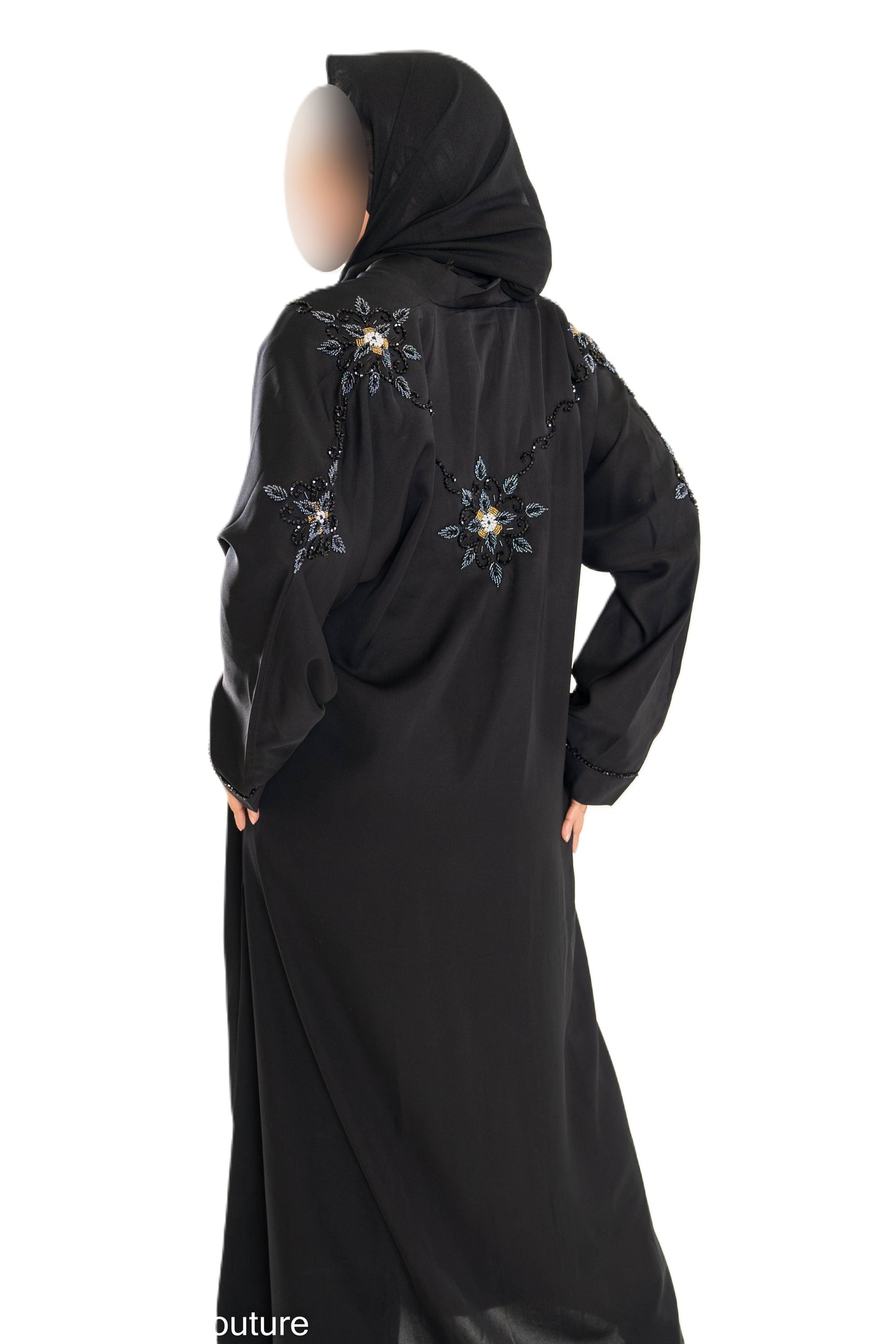Black Cut Dana on Back Abaya with Elegant Embroidery and Soft Fabric for Comfort