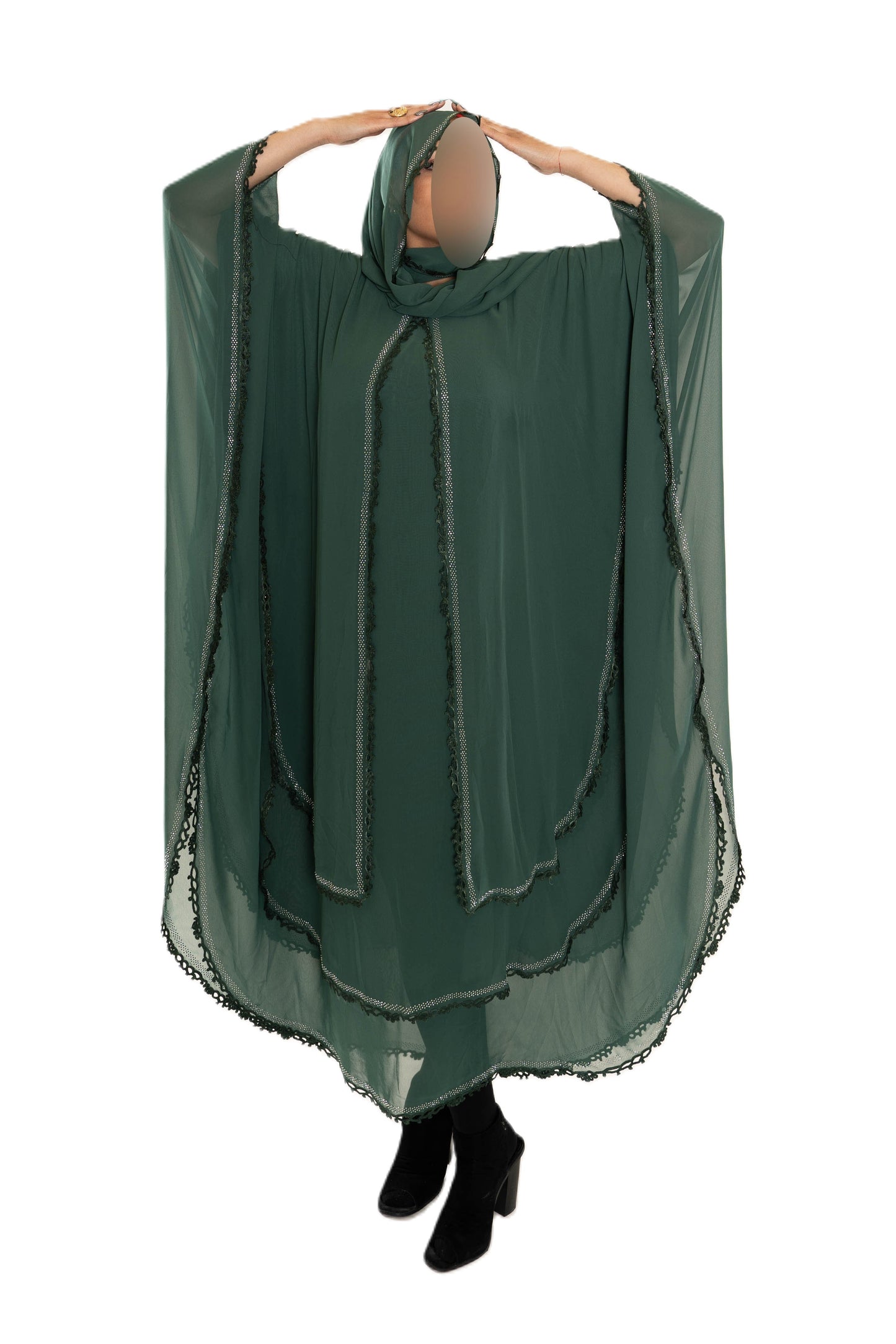 Chiffon Triple Layered Abaya with Lace - Elegant and Stylish Islamic Clothing for Women
