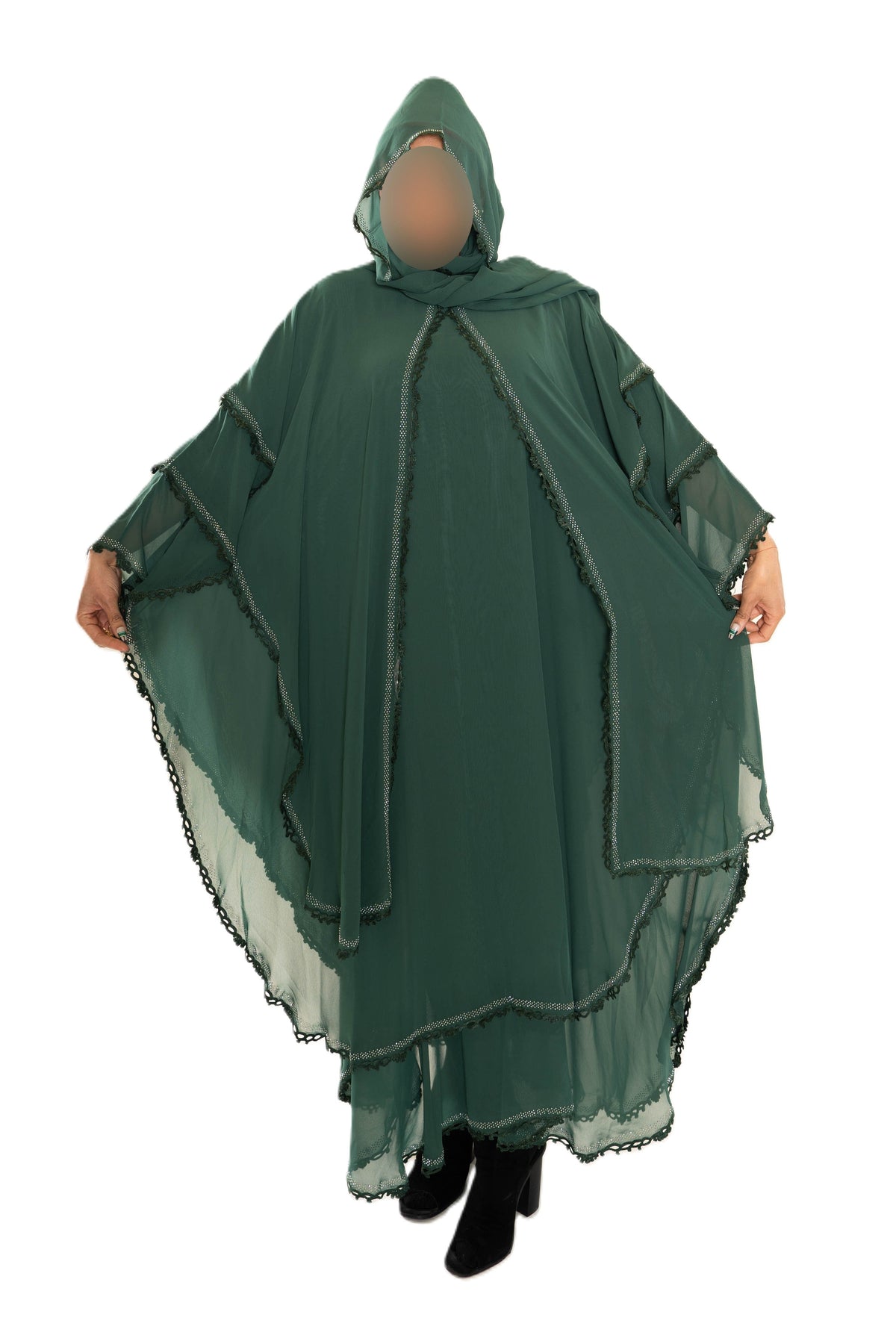 Chiffon Triple Layered Abaya with Lace - Elegant and Stylish Islamic Clothing for Women