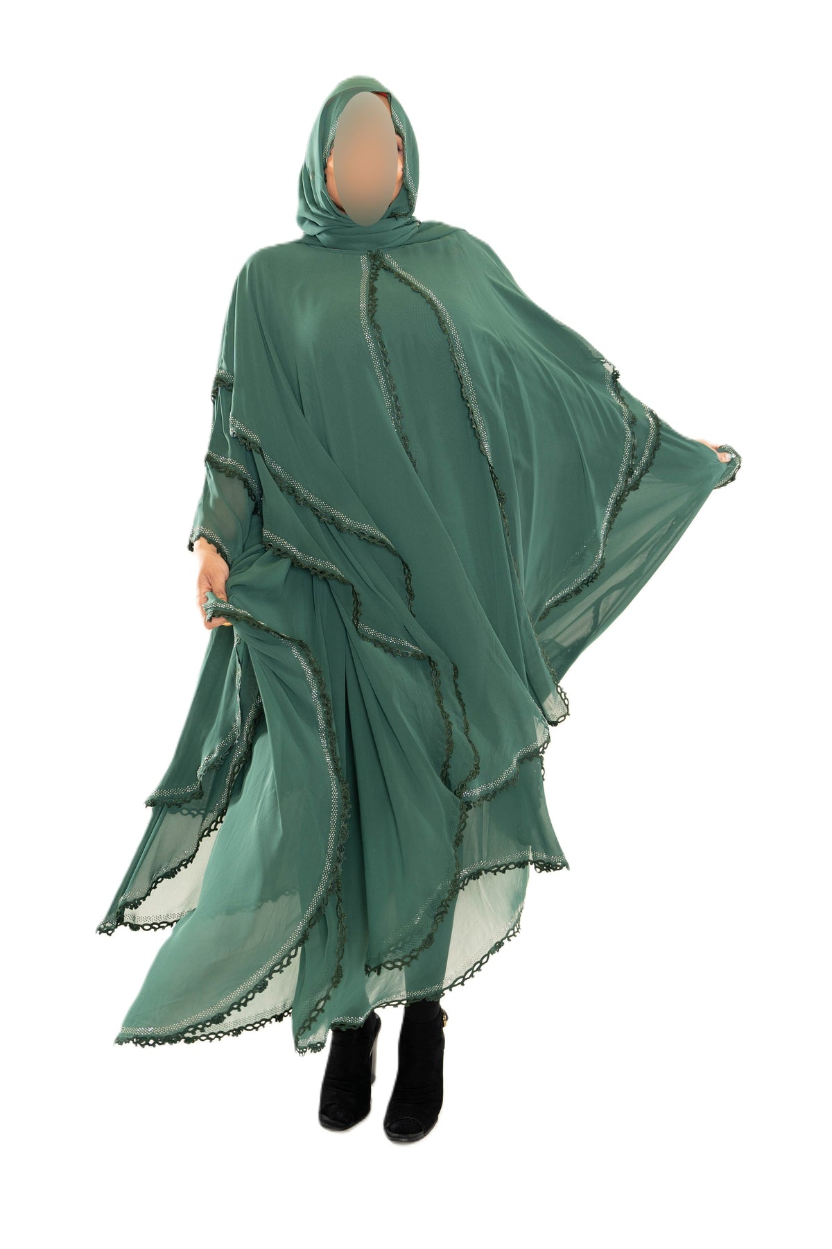 Chiffon Triple Layered Abaya with Lace - Elegant and Stylish Islamic Clothing for Women