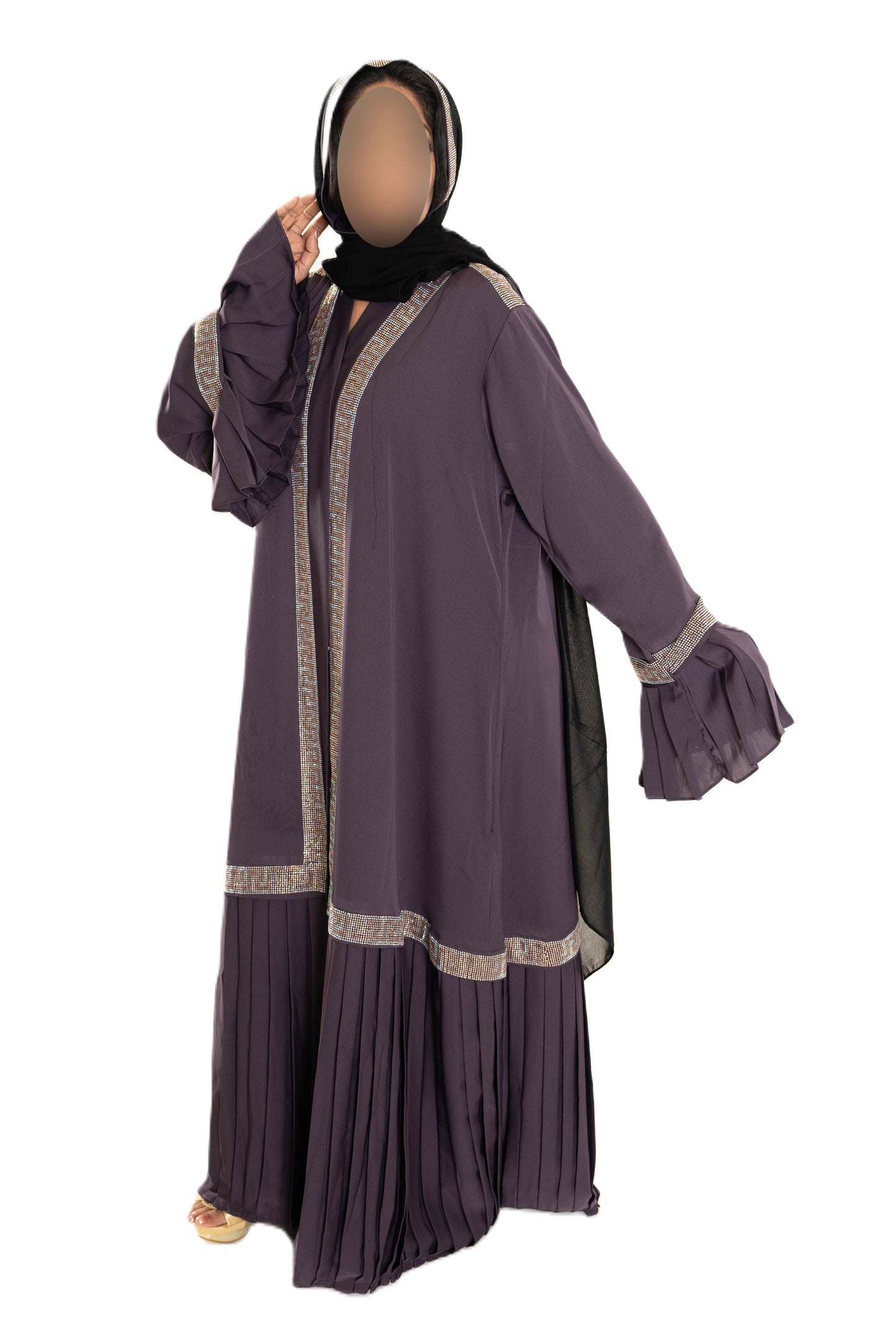 Double Layered Frill Sleeve Abaya with High-Quality Fabric for Comfort and Style Elegant and Sophisticated Design