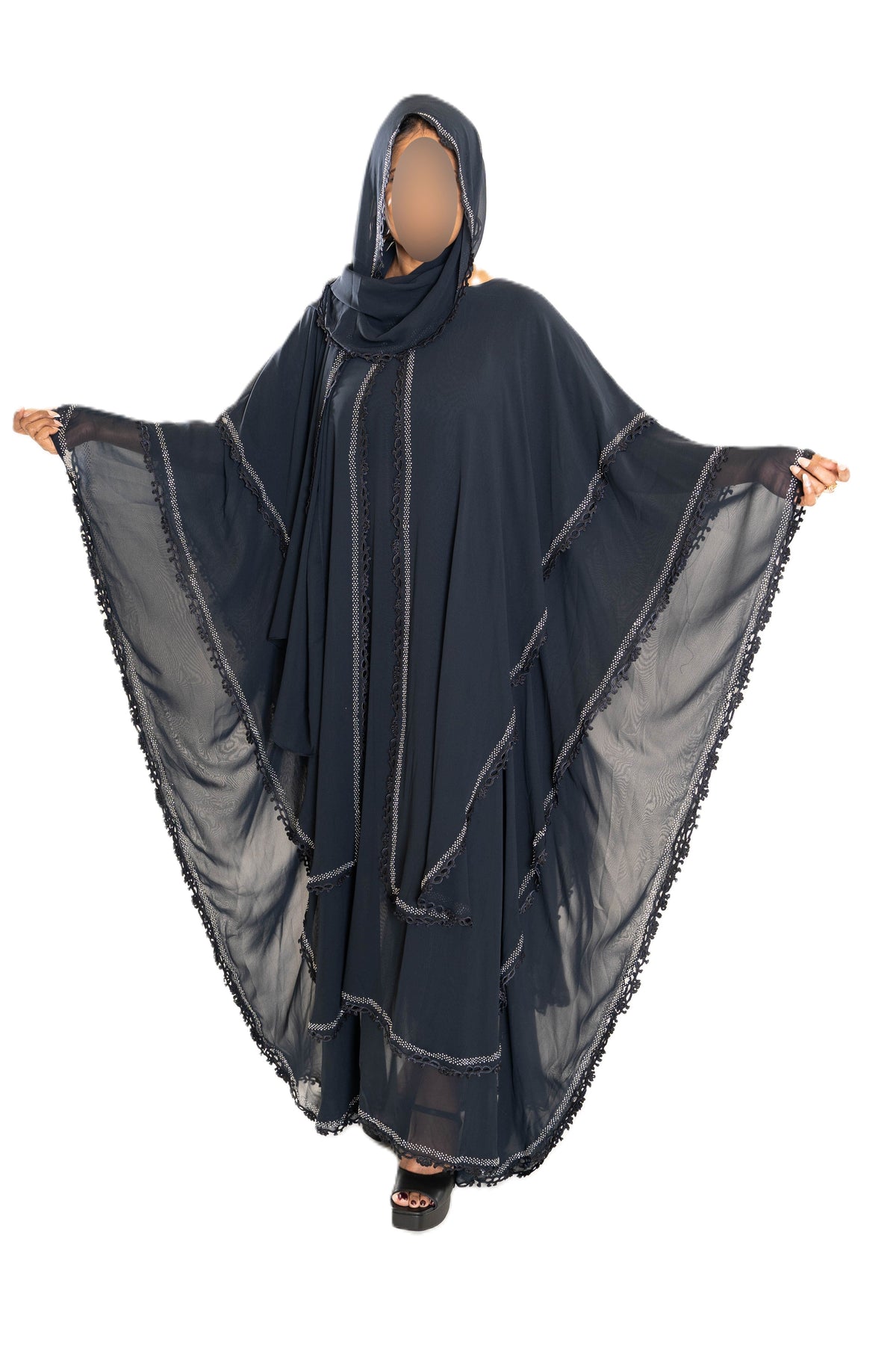 Chiffon Triple Layered Abaya with Lace - Elegant and Stylish Islamic Clothing for Women