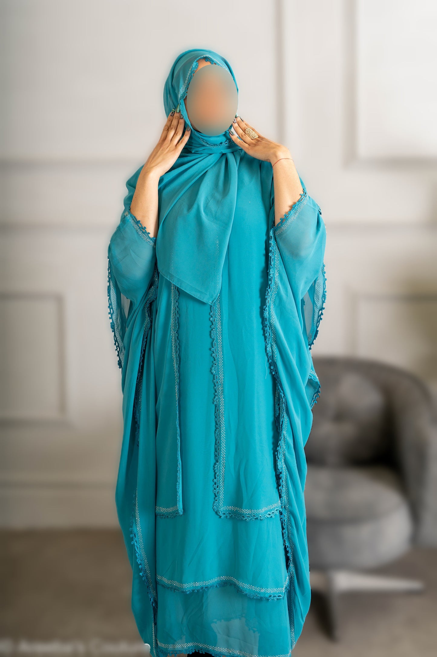 Chiffon Triple Layered Abaya with Lace - Elegant and Stylish Islamic Clothing for Women