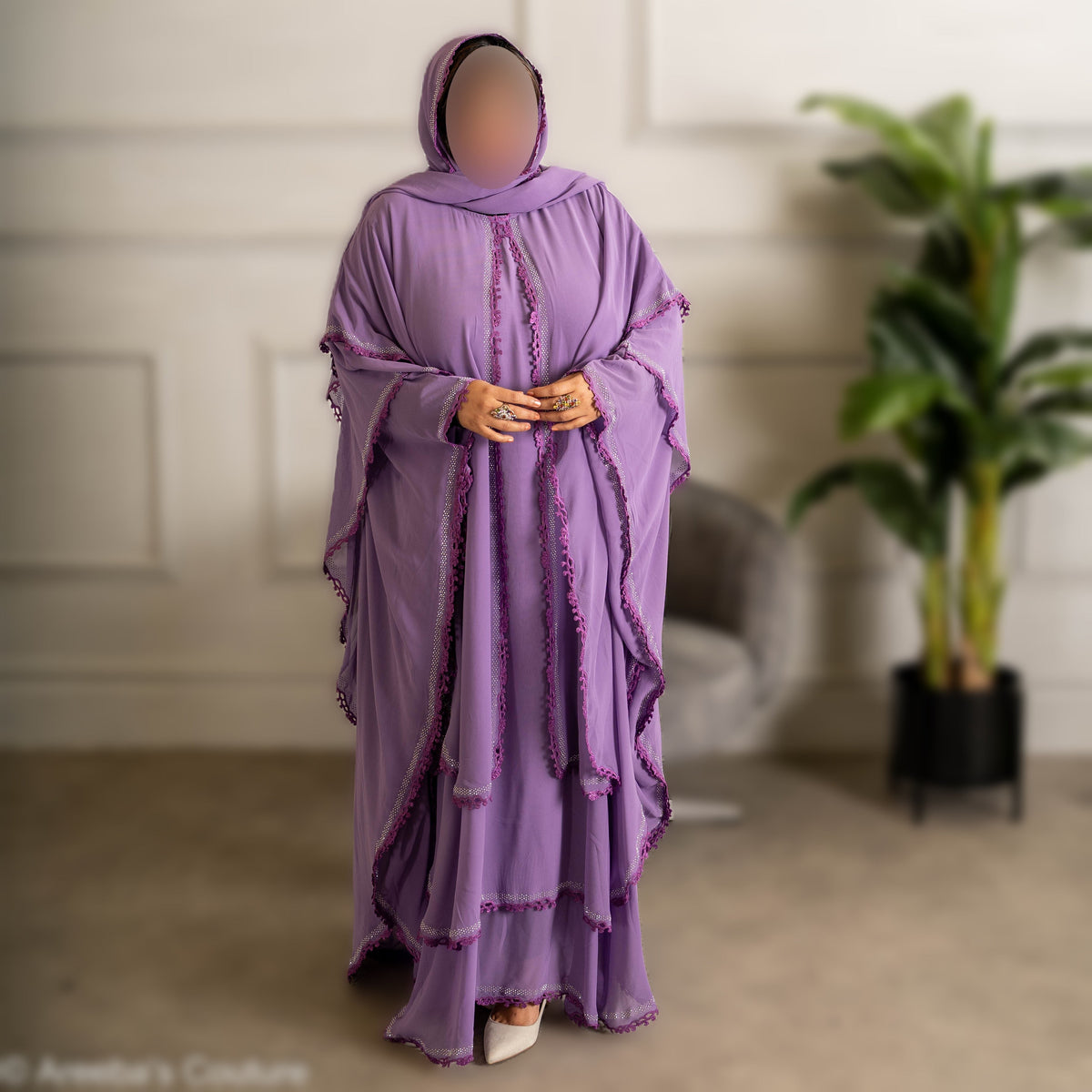 Chiffon Triple Layered Abaya with Lace - Elegant and Stylish Islamic Clothing for Women