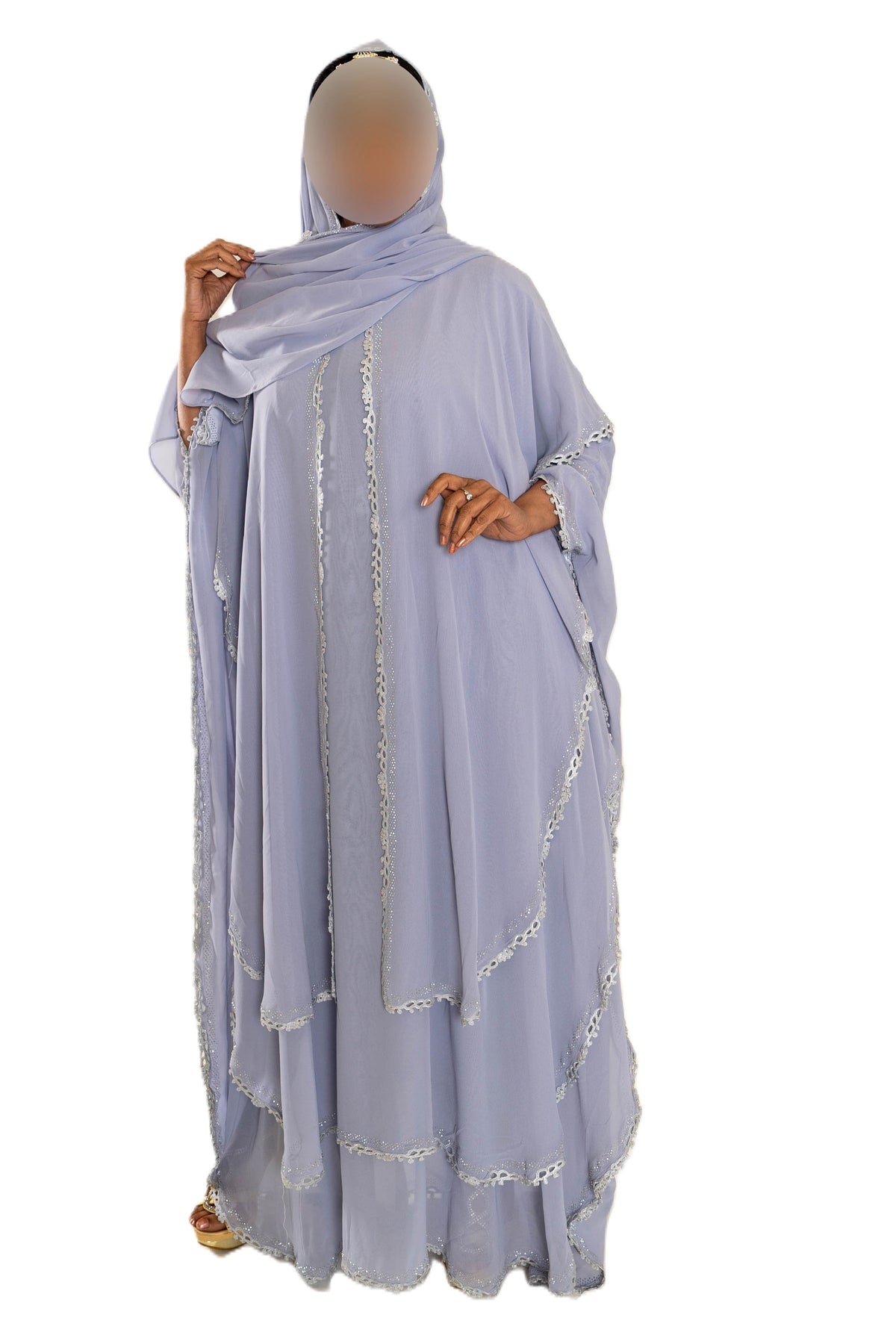 Chiffon Triple Layered Abaya with Lace - Elegant and Stylish Islamic Clothing for Women