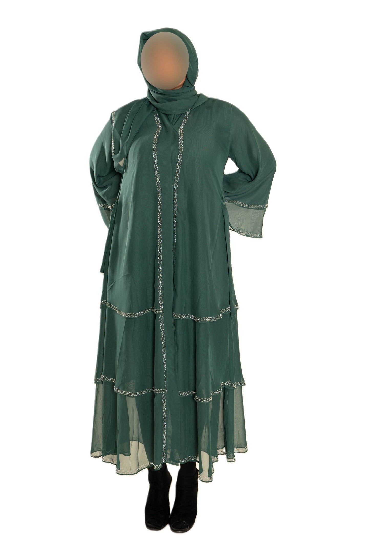 Chiffon Triple Layered Abaya in Vibrant Teal for Elegance and Comfort