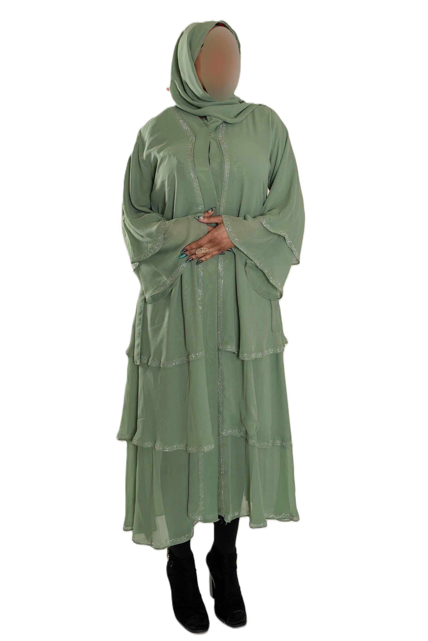 Chiffon Triple Layered Abaya in Vibrant Teal for Elegance and Comfort