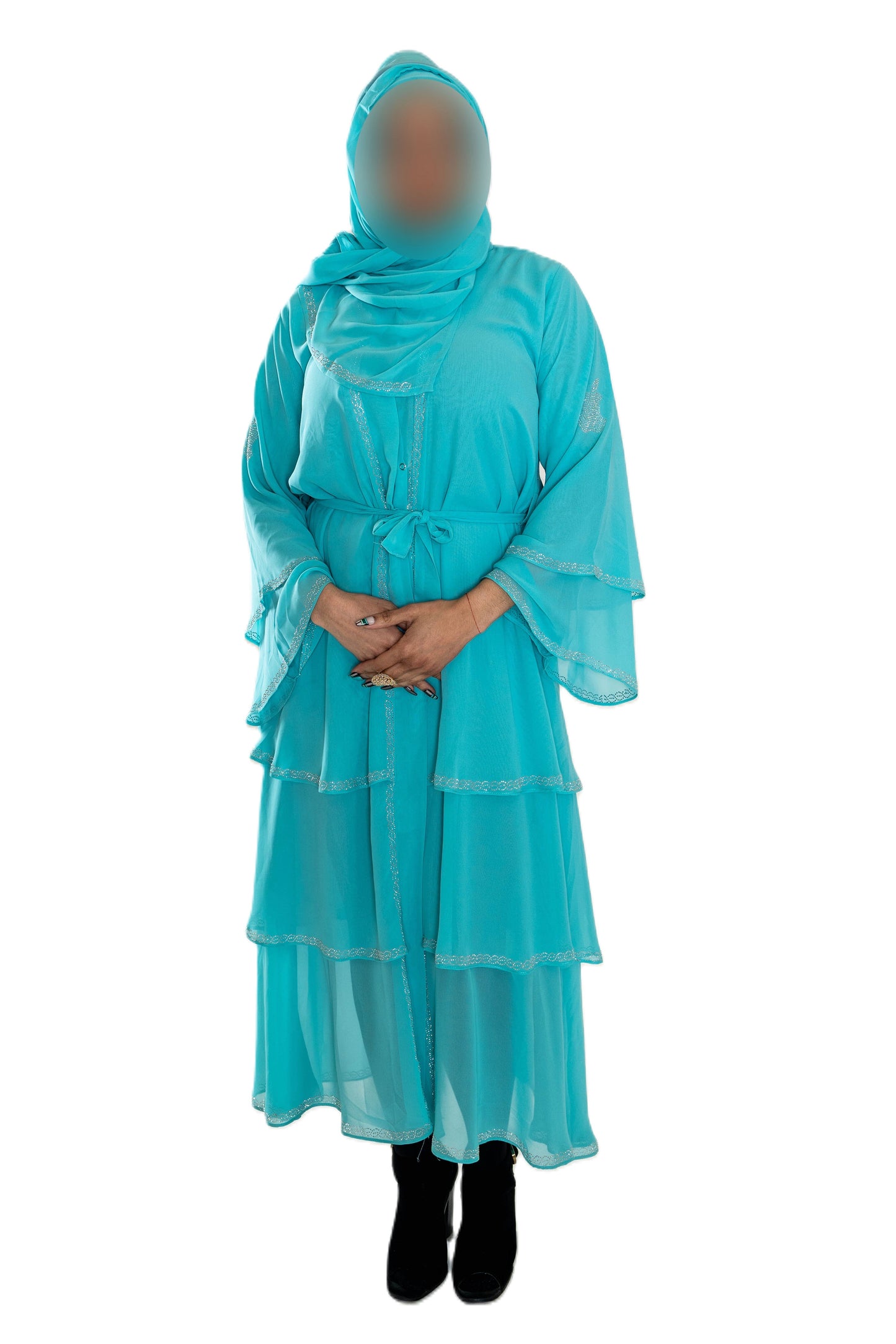 Chiffon Triple Layered Abaya in Vibrant Teal for Elegance and Comfort