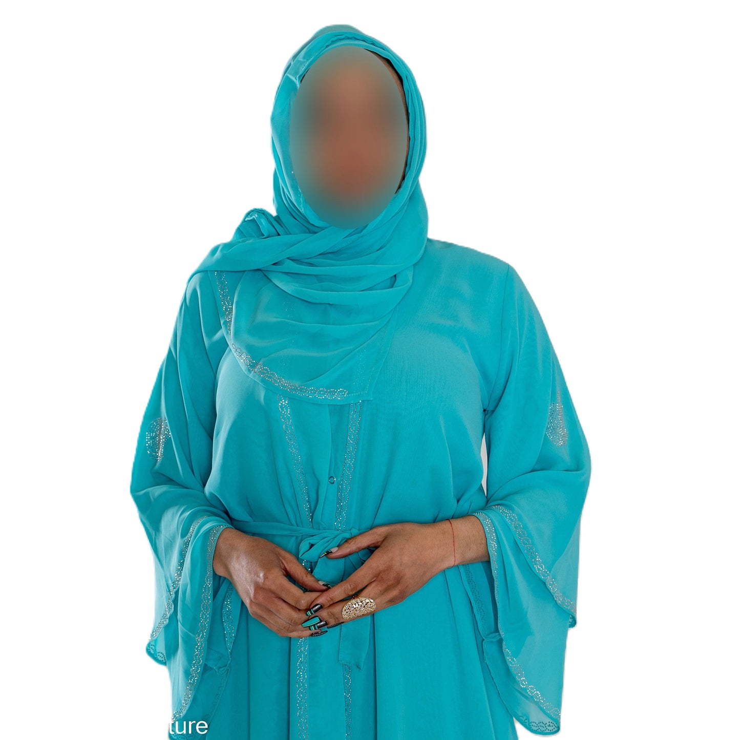 Chiffon Triple Layered Abaya in Vibrant Teal for Elegance and Comfort