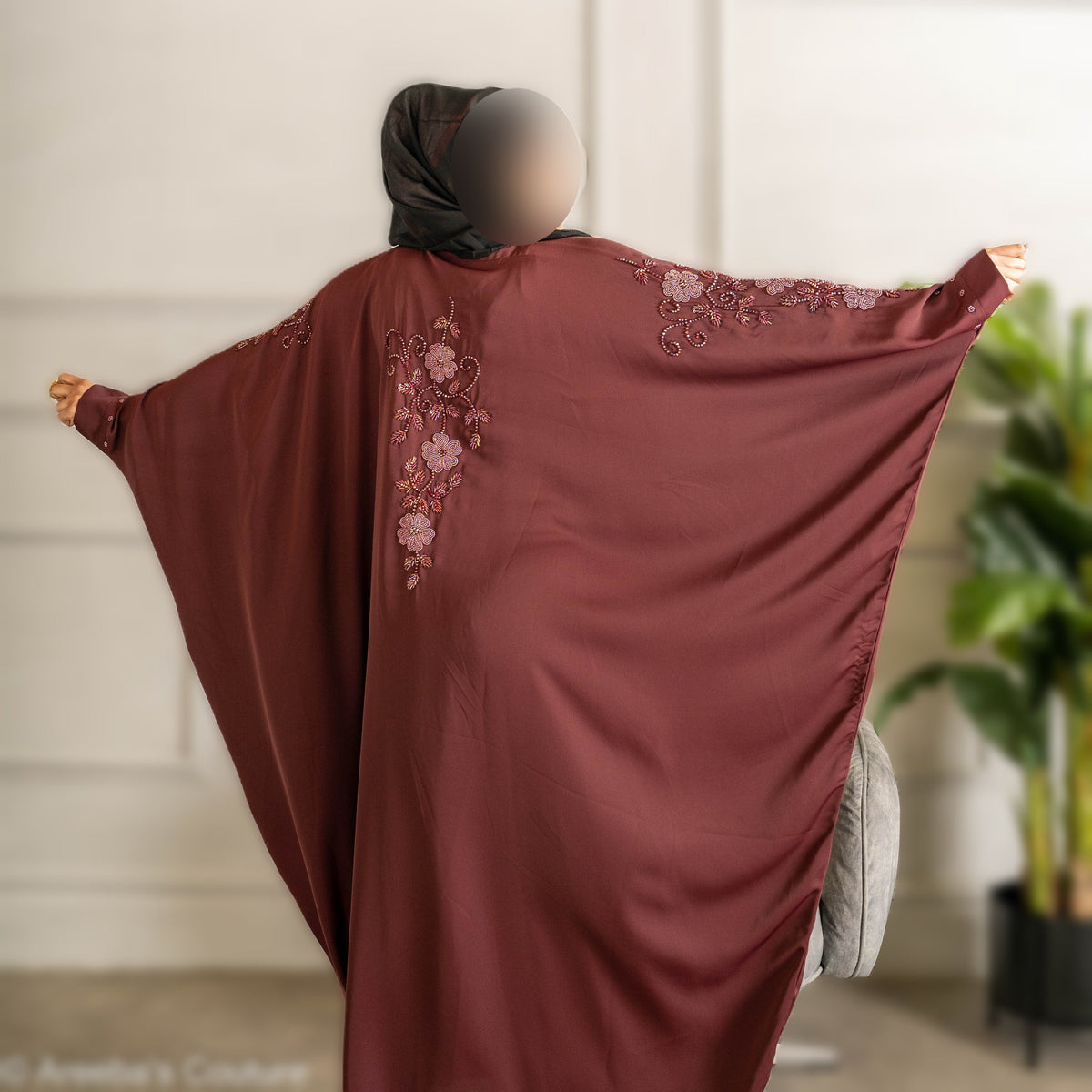 Coloured Embroidered Butterfly Abaya with Intricate Embroidery High-Quality Materials for Comfort and Durability Modest Style Staple Piece