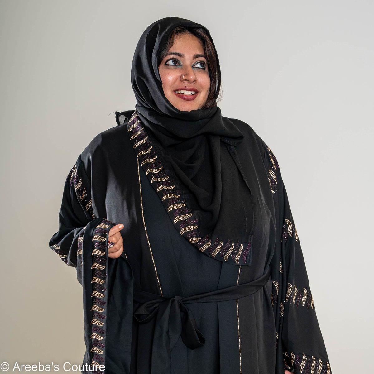 Black DMC rose gold Abaya