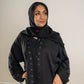 Areeba's Couture Black on Black Cut Dana Abaya - High-Quality Fabric with Elegant Black Dana Detailing for Timeless Style