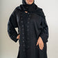 Areeba's Couture Black on Black Cut Dana Abaya - High-Quality Fabric with Elegant Black Dana Detailing for Timeless Style