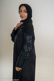 Areeba's Couture Black on Black Cut Dana Abaya - High-Quality Fabric with Elegant Black Dana Detailing for Timeless Style