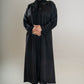 Areeba's Couture Black on Grey Cut Dana Abaya with Elegant Embroidery and Hooded Design