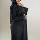 Areeba's Couture Black on Grey Cut Dana Abaya with Elegant Embroidery and Hooded Design