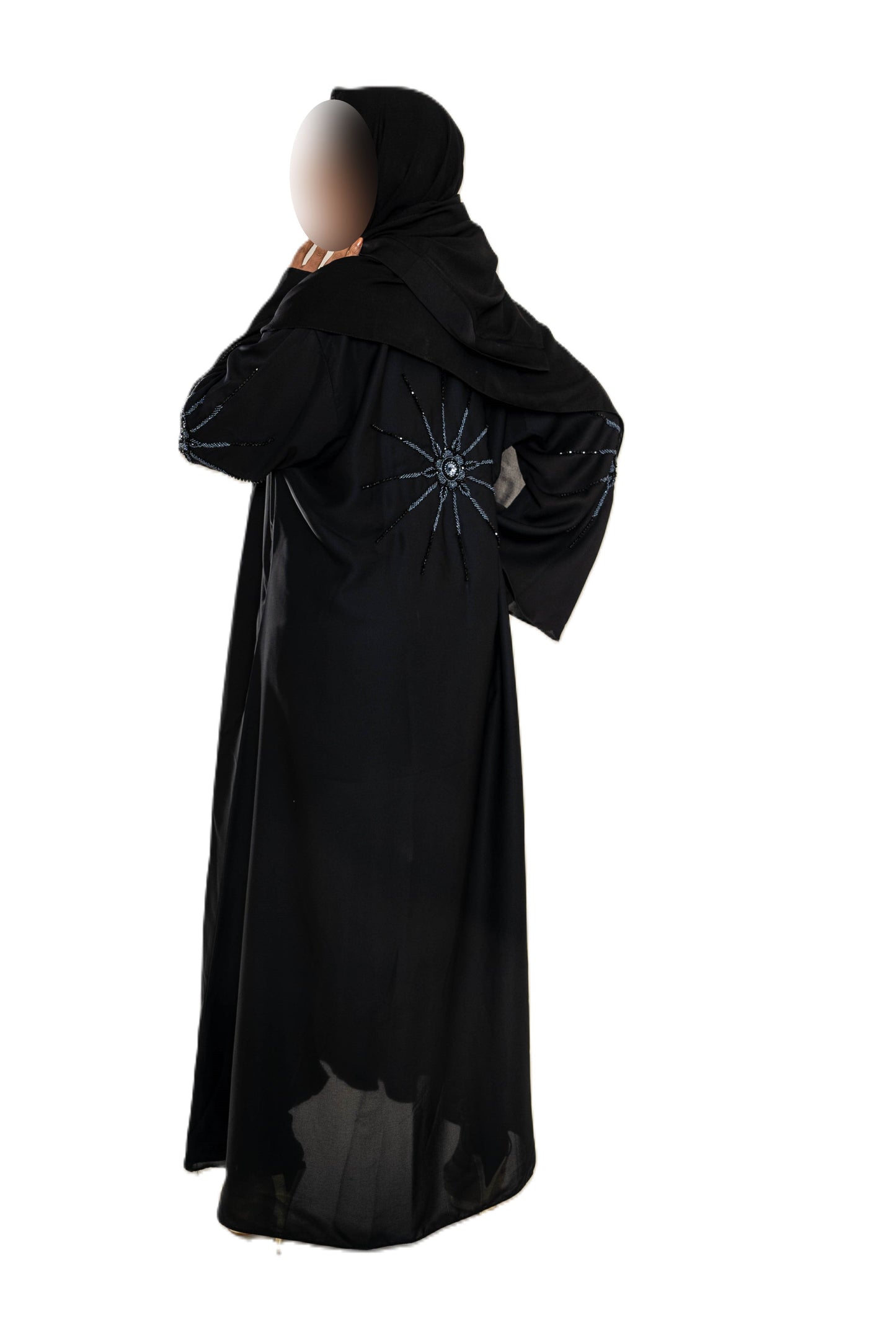Black on Black Cut Dana Abaya with Exquisite Embellishments for Timeless Comfort and Fashion