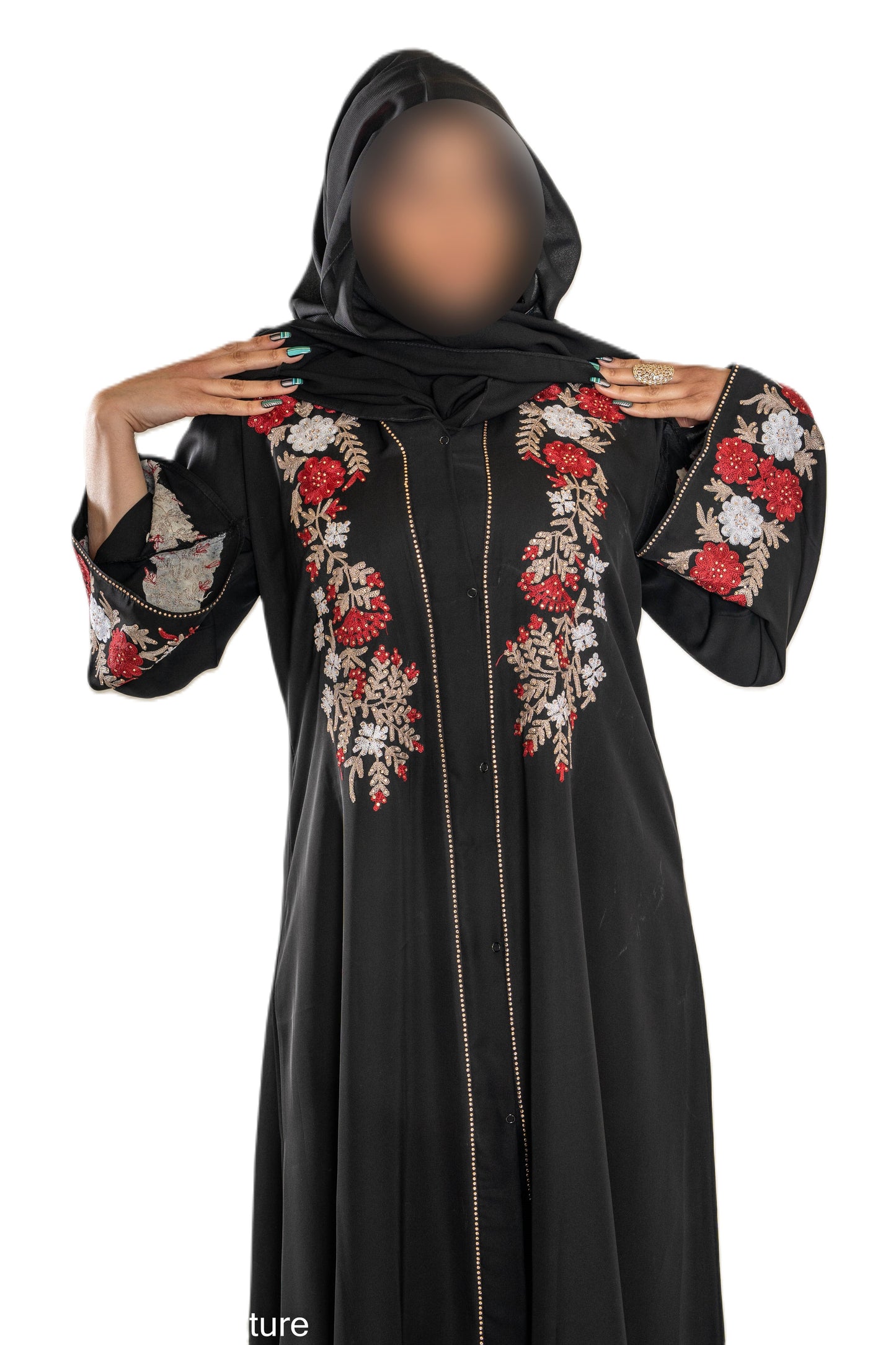Embroidered Black Abaya with Intricate Floral Details High-Quality Materials for Modern Women's Wardrobe