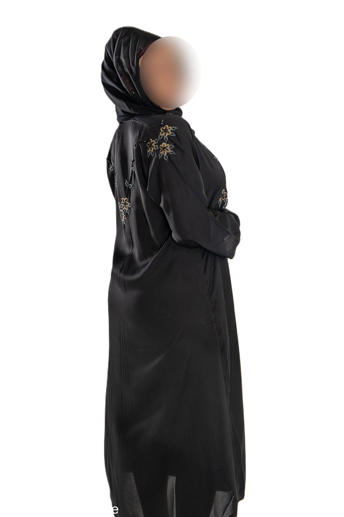 Grey and Gold Cut Dana on Black Abaya - Elegant Intricate Design for Formal Occasions
