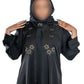 Grey and Gold Cut Dana on Black Abaya - Elegant Intricate Design for Formal Occasions