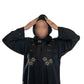 Grey and Gold Cut Dana on Black Abaya - Elegant Intricate Design for Formal Occasions