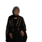Maroon and gold DMC work on black abaya