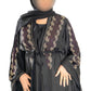 Maroon and gold DMC work on black abaya
