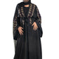 Maroon and gold DMC work on black abaya