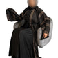 Full front Maroon and gold DMC work on black abaya