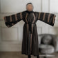 Full front Maroon and gold DMC work on black abaya