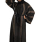 Full front Maroon and gold DMC work on black abaya
