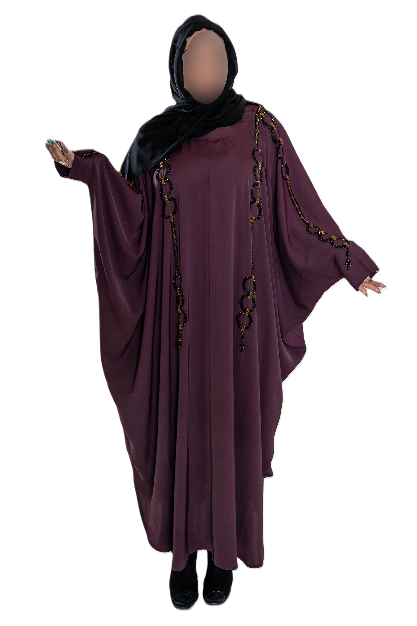 Multi Pearls Embroidered Colour Abaya with Elegant Style and Intricate Details for Formal Occasions