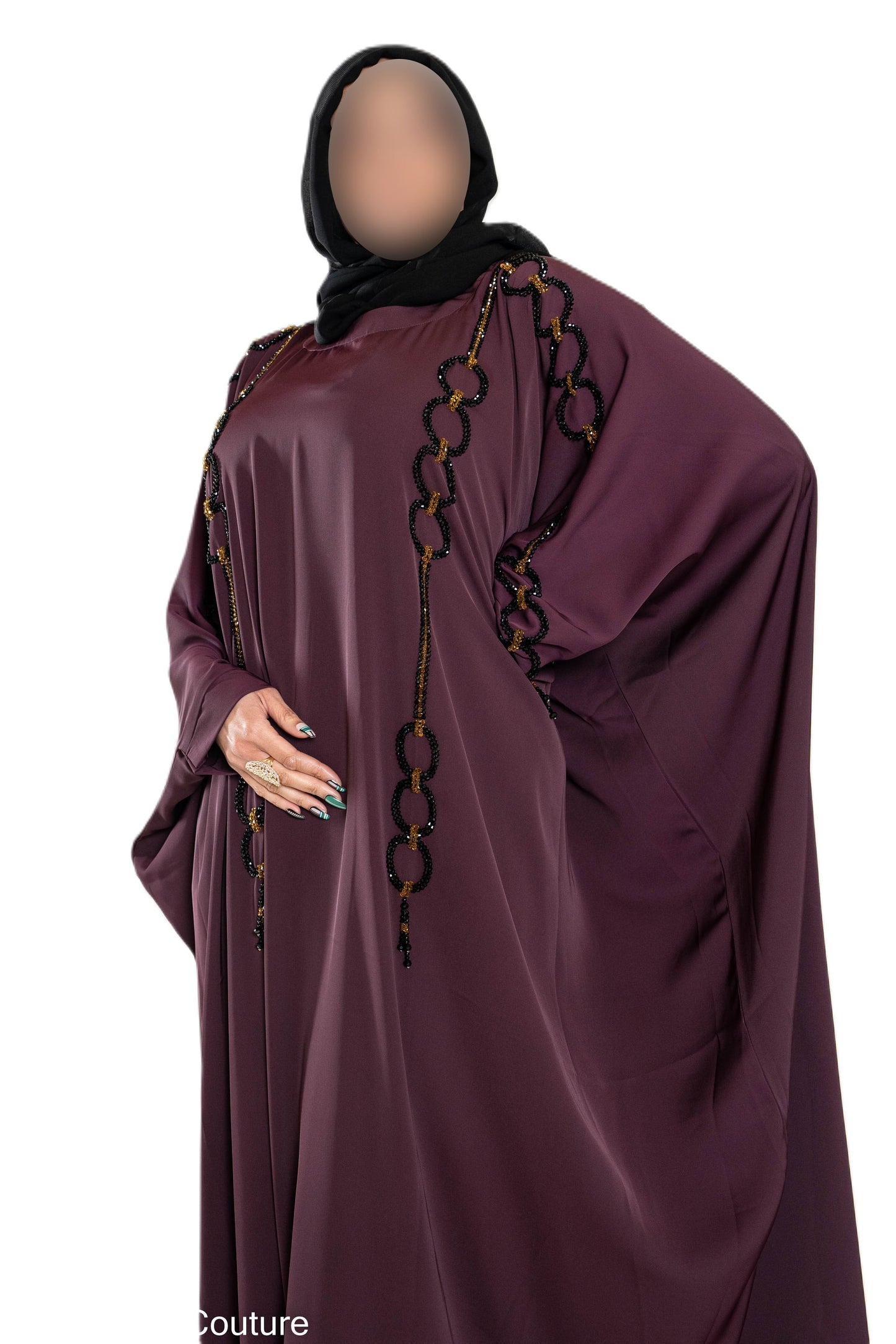 Multi Pearls Embroidered Colour Abaya with Elegant Style and Intricate Details for Formal Occasions