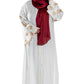 White Abaya with Embroidered Sleeves - High-Quality Fabric & Intricate Embroidery for Elegance and Sophistication ID